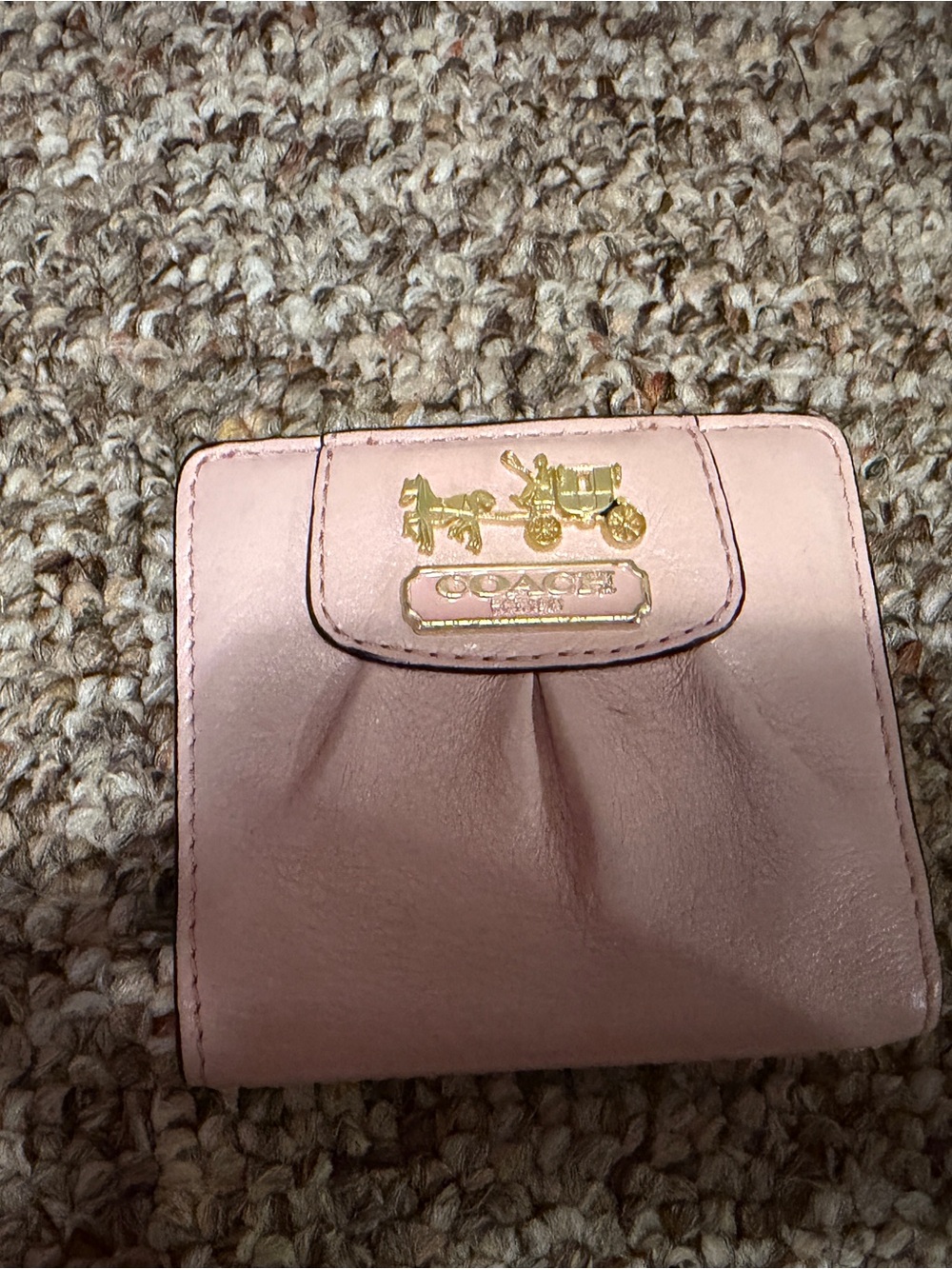 Coach Blush Pink Leather Card Wallet with Gold Horse & Carriage Accent